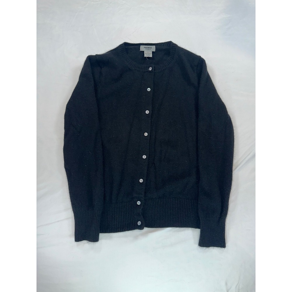 Premise Cashmere Black Button Front Cardigan Sweater Womens Large 100% Cashmere